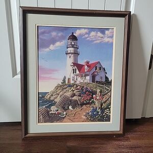 Vtg Completed Framed Matted Dimensions Needlework Kit 11106 Coastal Retreat 1997